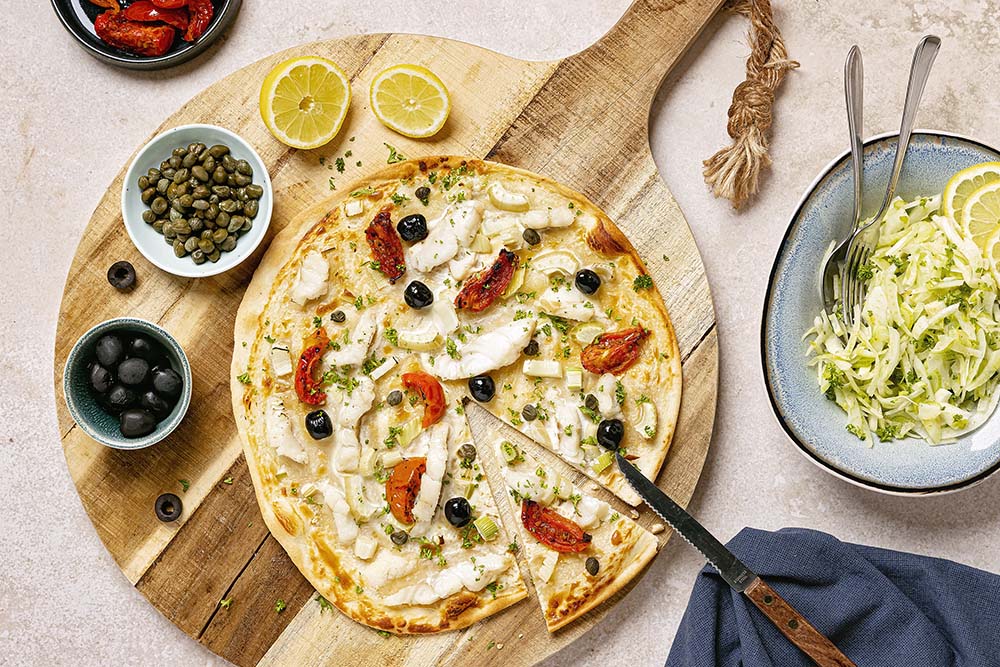 Flammkuchen met schelvis