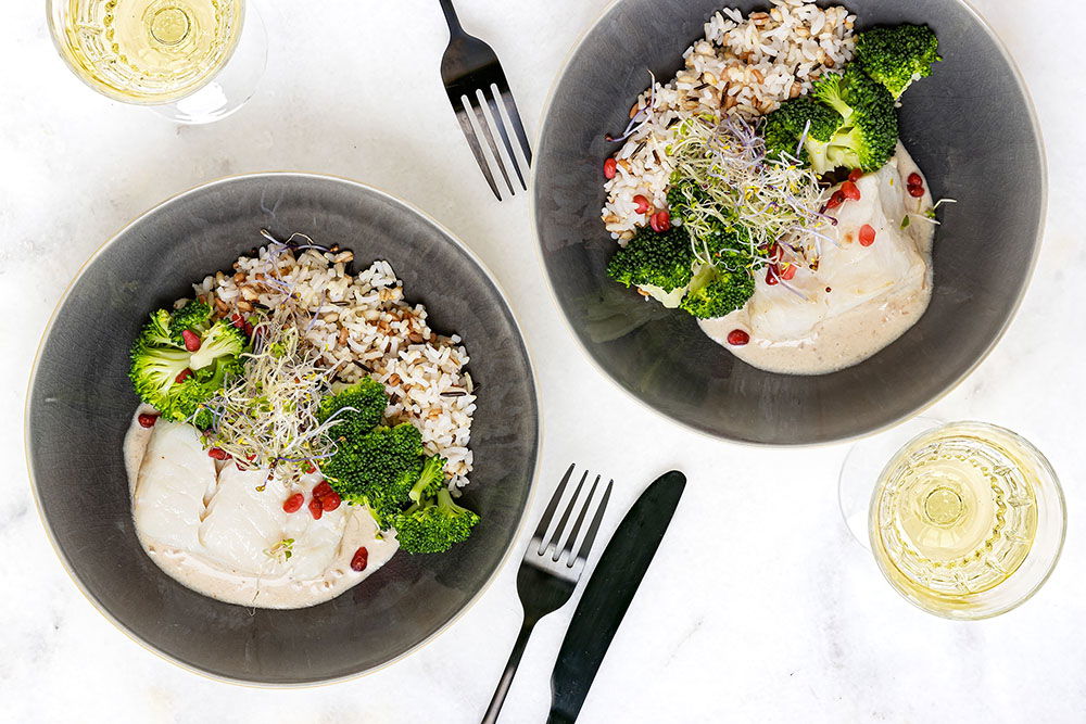 Gestoofde Kabeljauw Met Meergranen Rijst En Broccoli