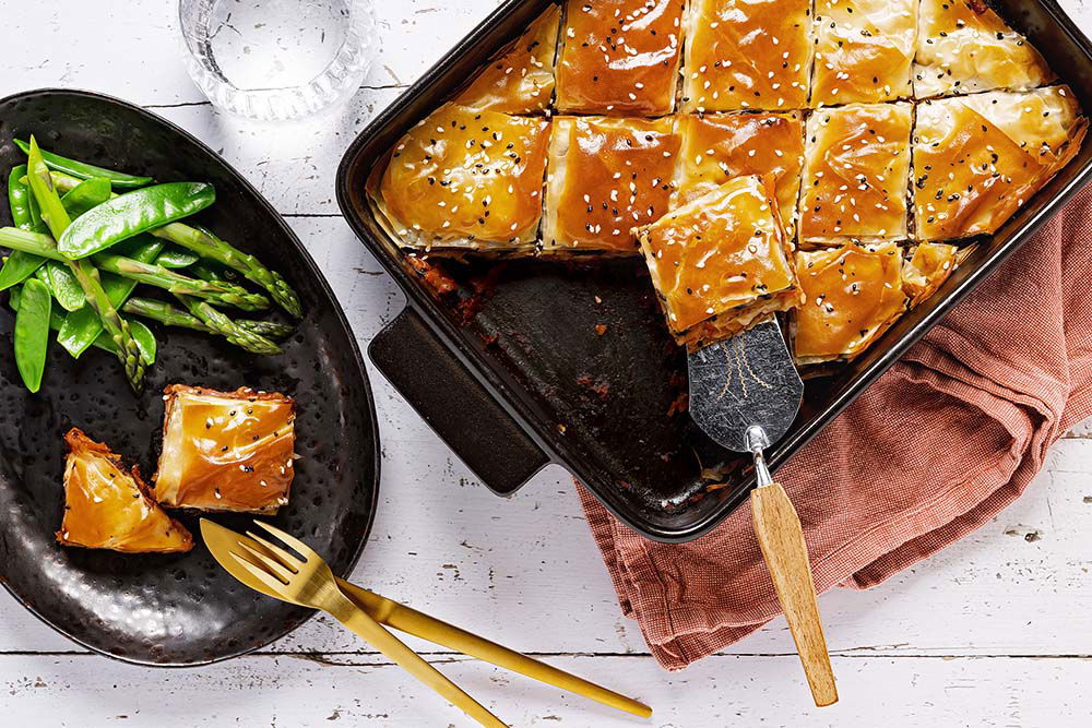 Hartige Baklava Met Groene Asperges En Peultjes