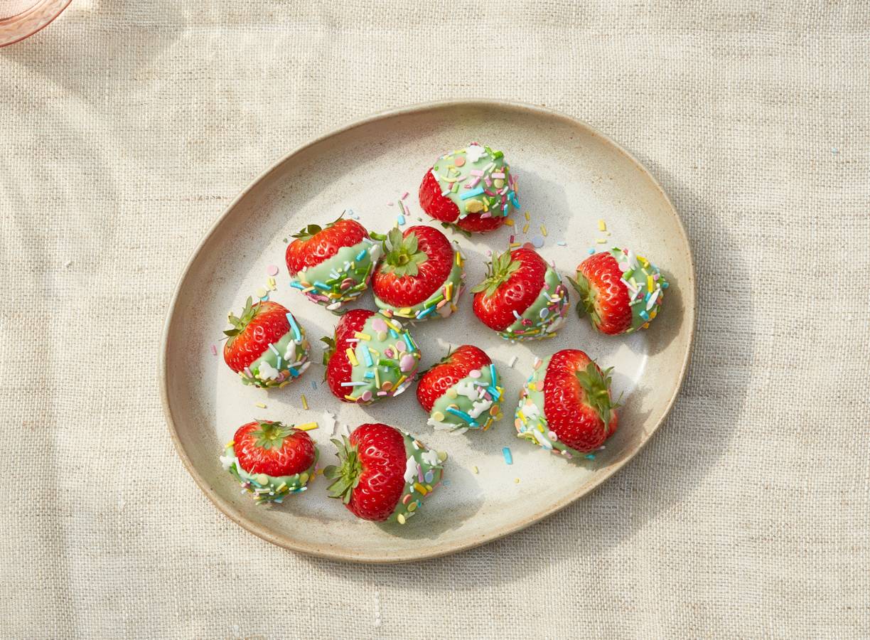 Aardbeien met witte chocolade