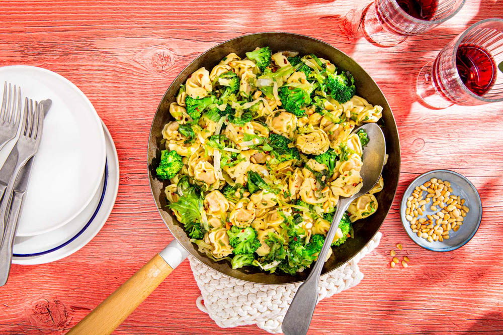 Tortellini met roerbak andijvie