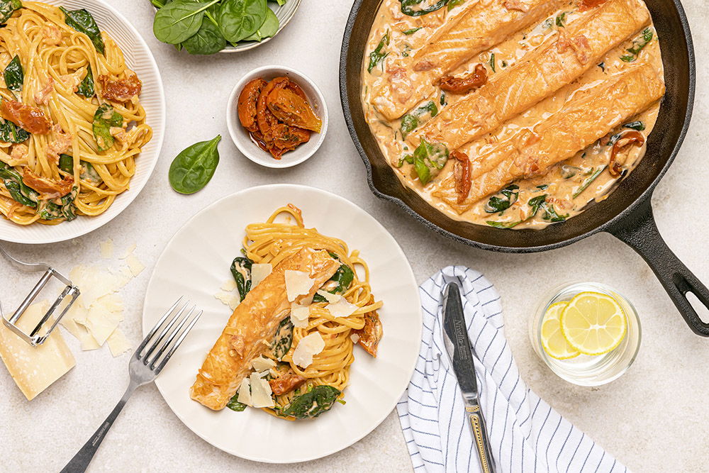 Toscaanse Zalm Met Tagliatelle En Babyspinazie