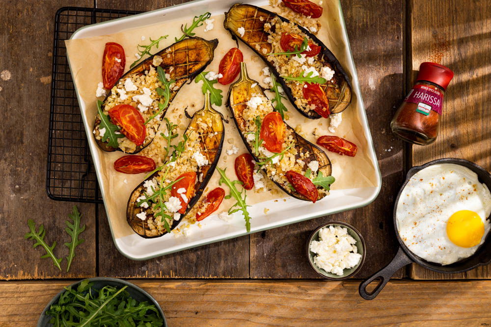 WSB Harissa Geroosterde Aubergine Met Bloemkoolrijst En Feta (2)