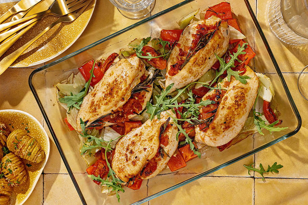 Gevulde kipfilet met zongedroogde tomaatjes