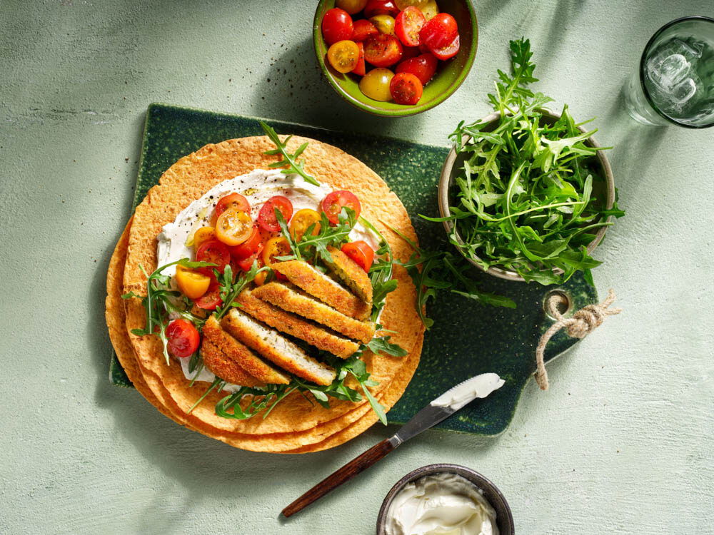 Groenten tortilla met bloemkool schnitzel