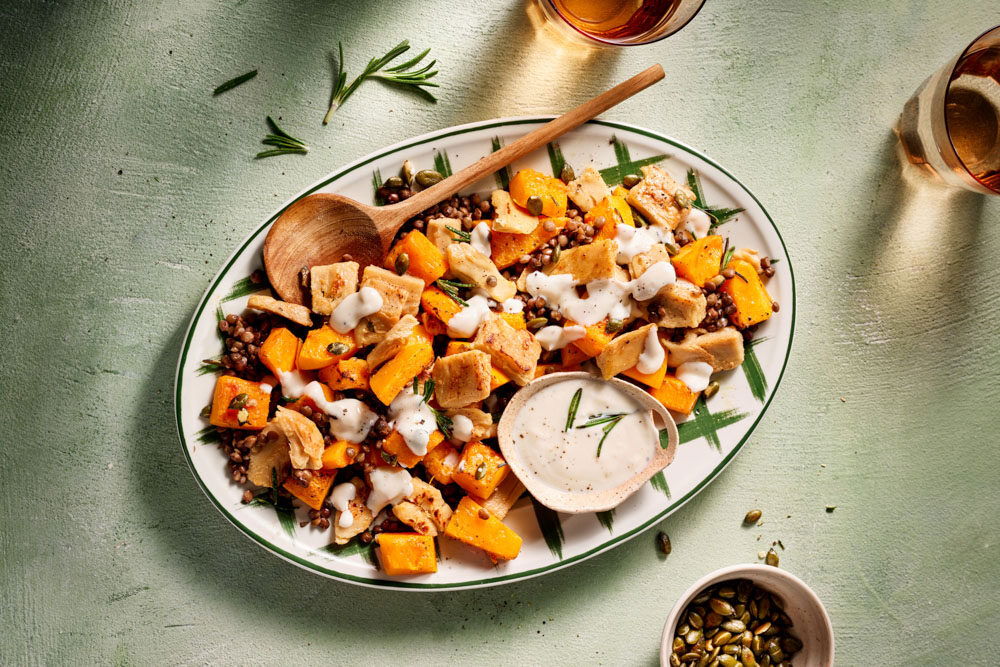 GARDEN GOURMET Chicken Style Filet Pieces Baked Squash With Ch