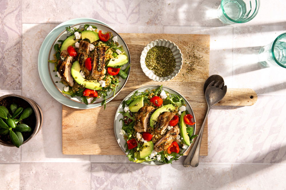 reekeh Salade Met Gegrilde Kip, Granaatappelpitten En Za’atar