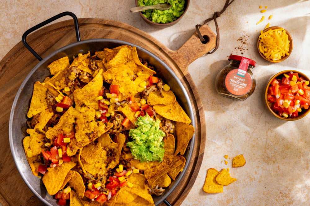 Nacho’s met gehakt, avocadodip en cheddar