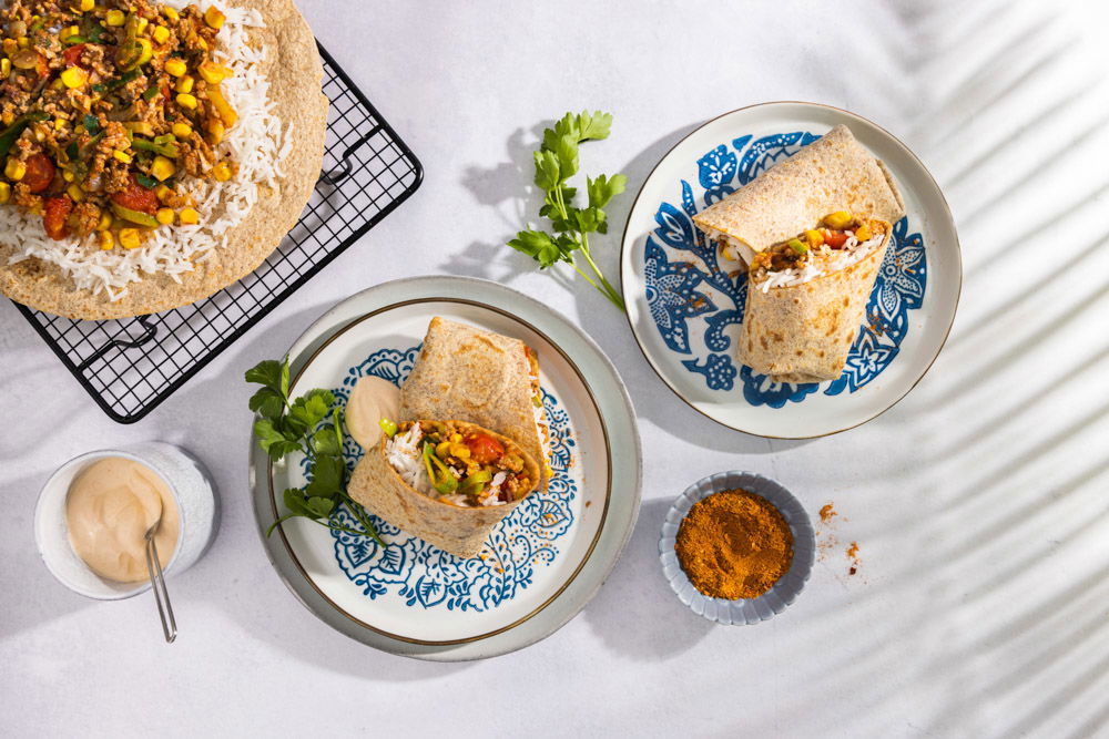 Mexicaanse burrito’s met gehakt, chipotle en crème fraîchesaus