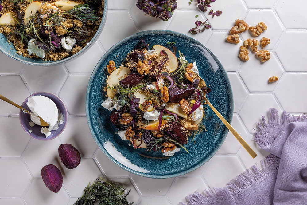 Quinoa Met Gegrilde Bietjes, Geitenkaas En Gekarameliseerde Walnoten 1