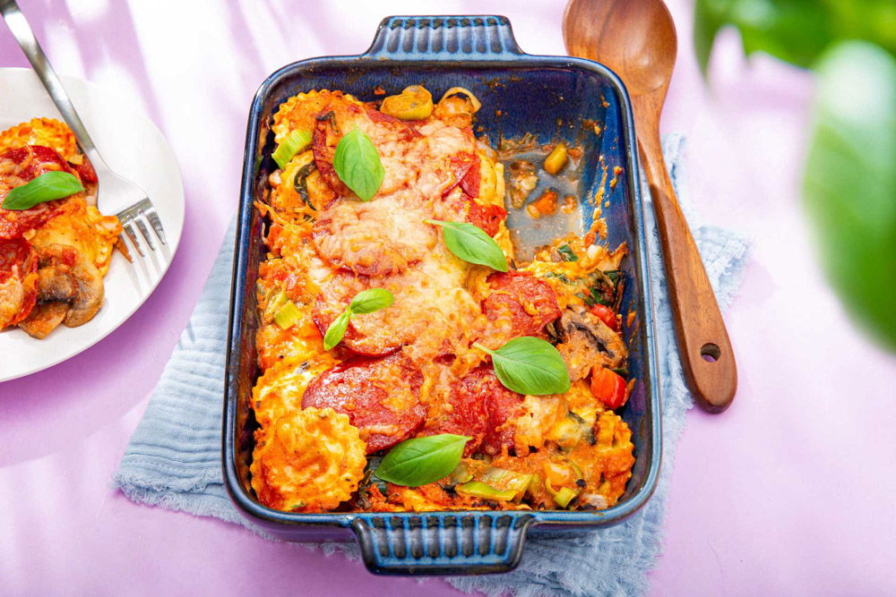 Ravioli ovenschotel met chorizo