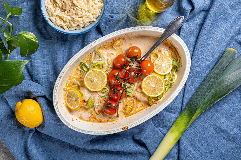 Romige visschotel met orzo