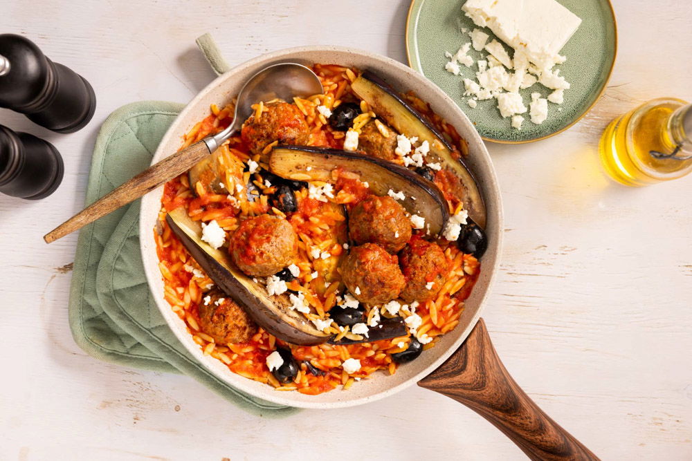 Gehaktballen in tomatensaus met aubergine