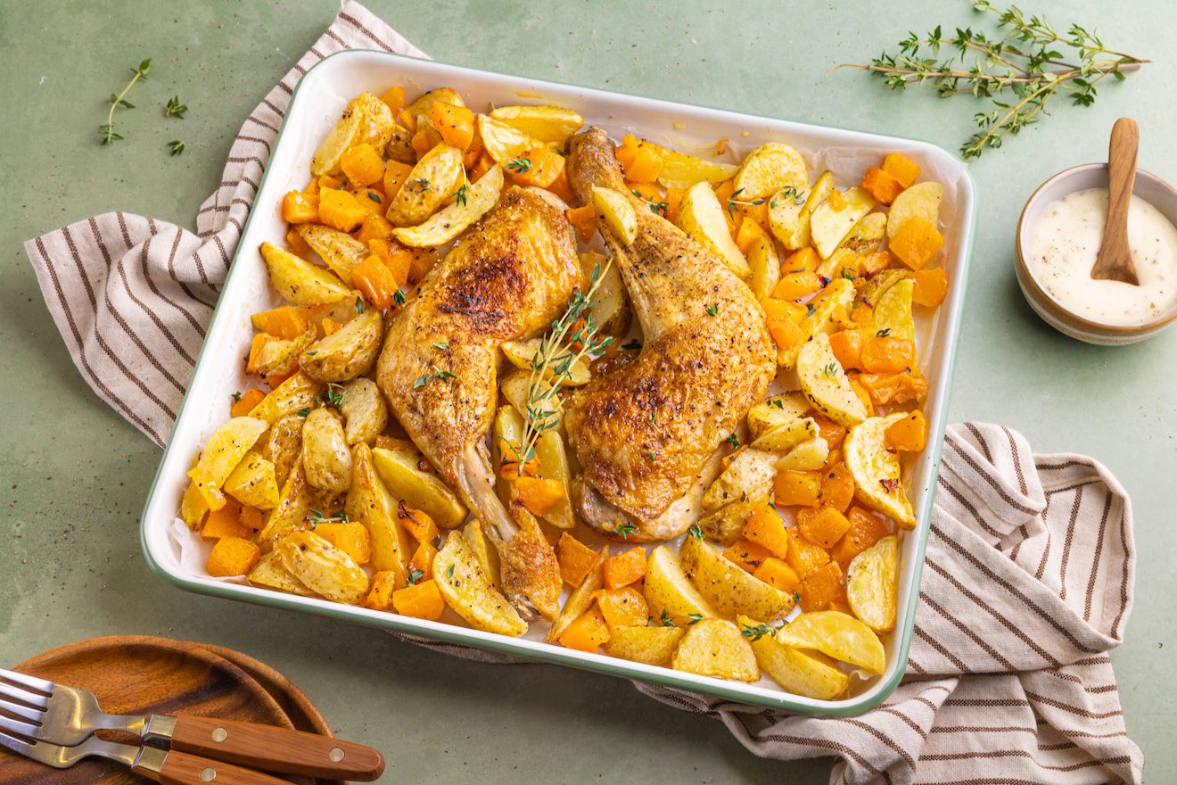 Geroosterde kippenbouten met pompoen