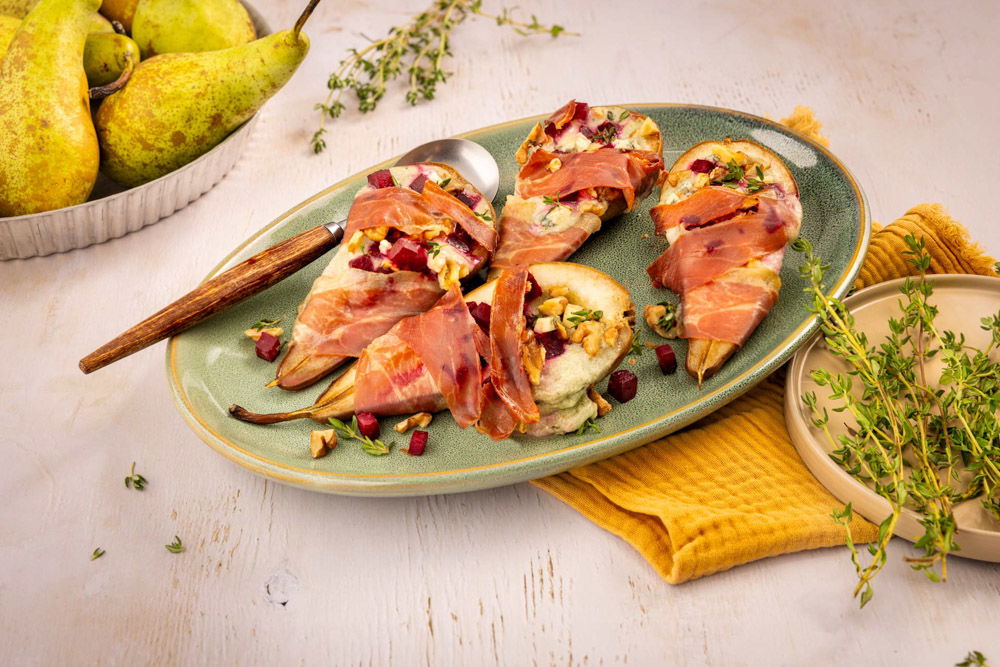 Geroosterde Peer Met Blauwe Kaas