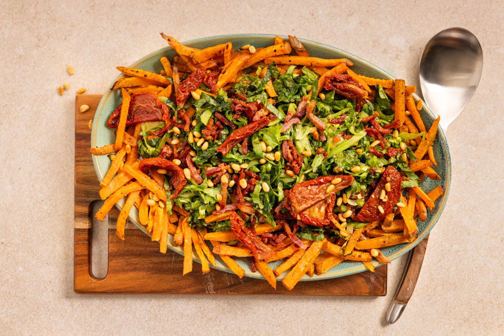 Gewokte andijvie met zoete aardappel