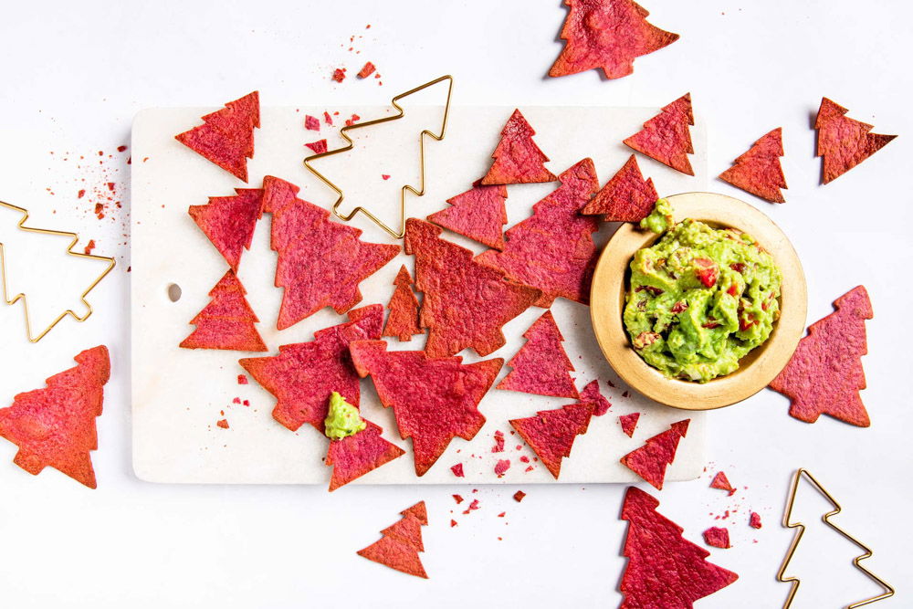 kerstboomchips met guacamole