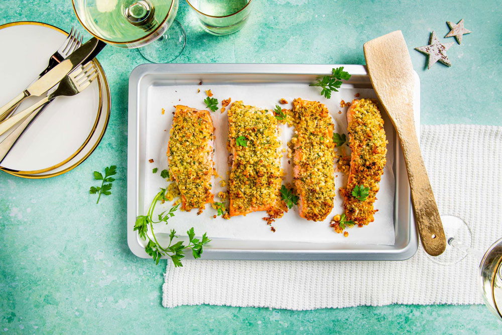 knapperige zalm uit de oven