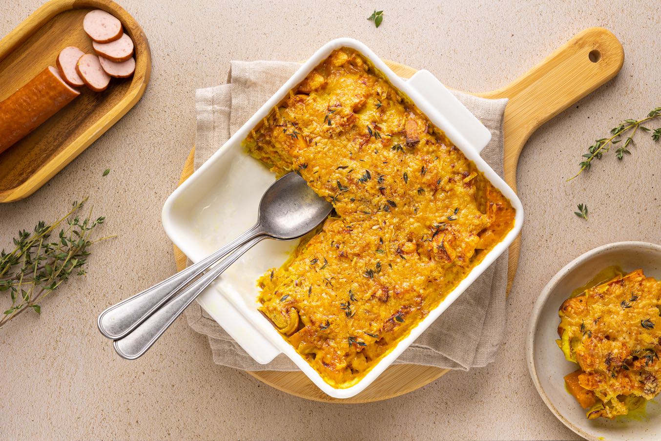 Ovenschotel met prei en rookworst