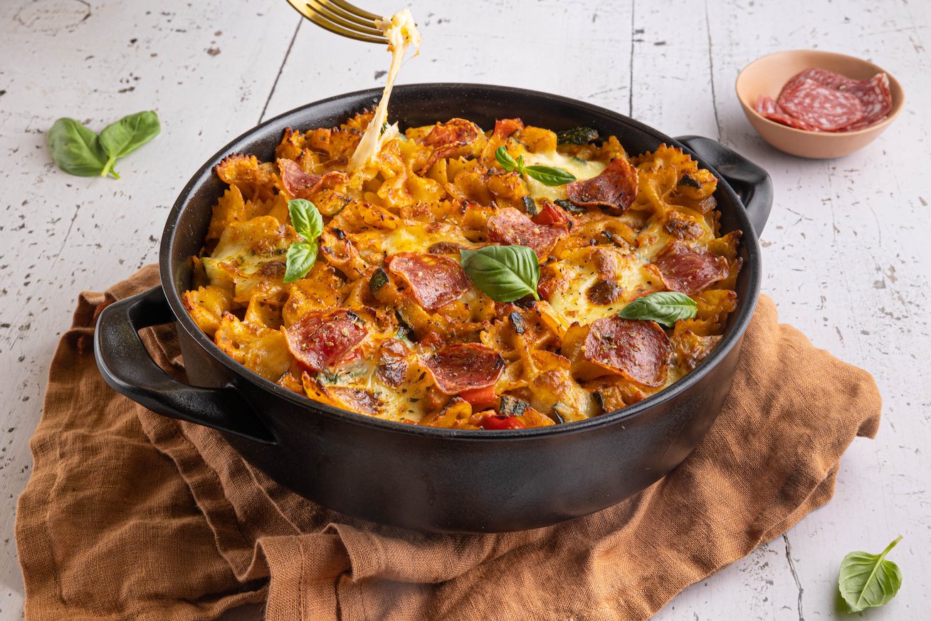 Pasta bake met salami