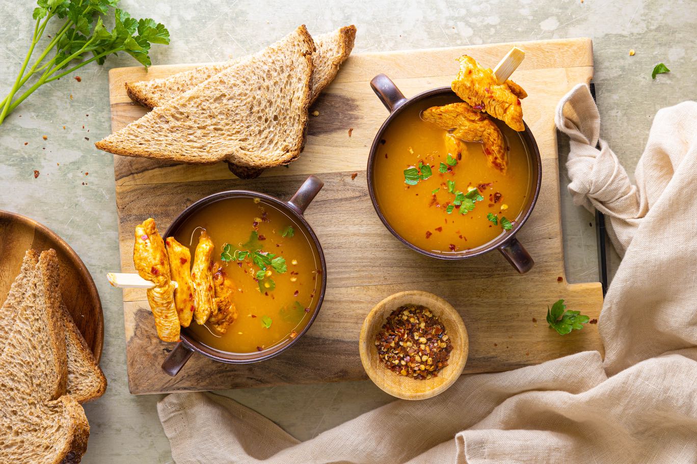 Pompoensoep met hete kip