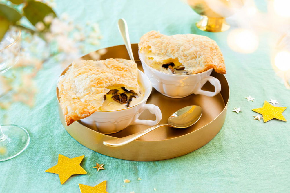 romige paddenstoelen-kippensoep en croute