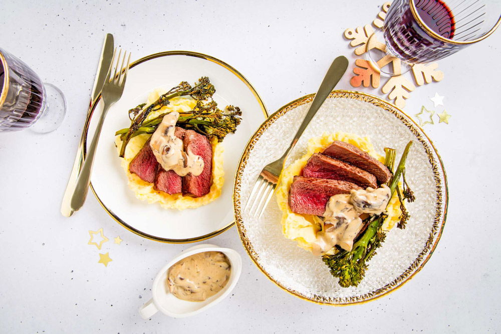 Hertenbiefstuk met paddenstoelensaus