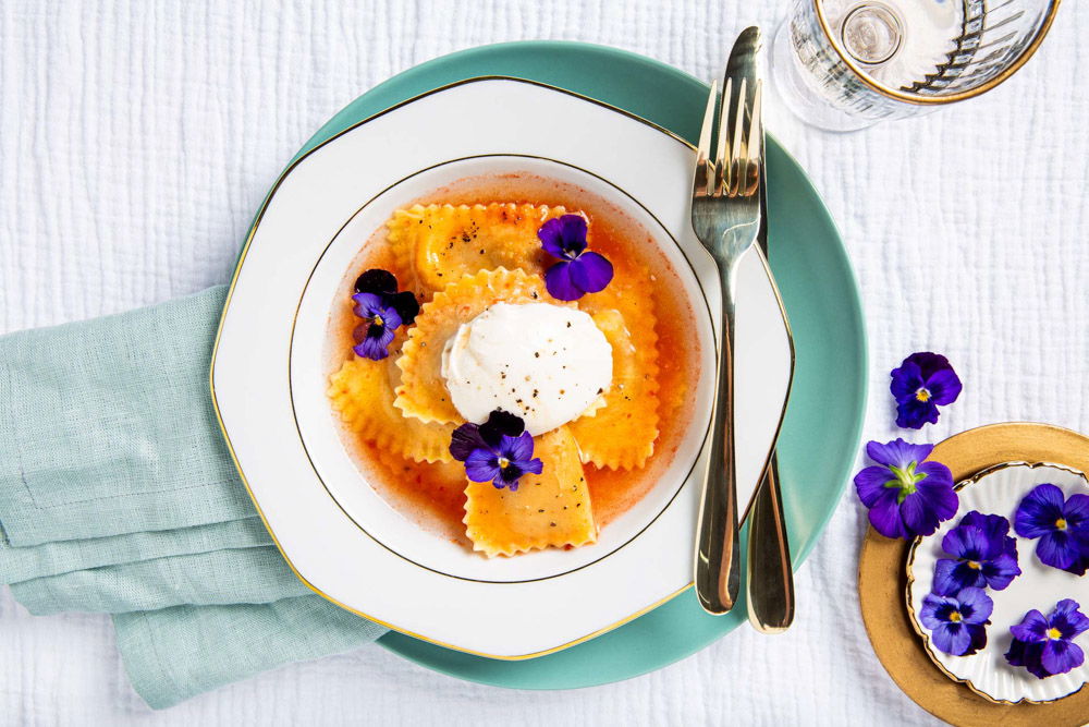 ravioli stoofvlees met tomatenbouillon