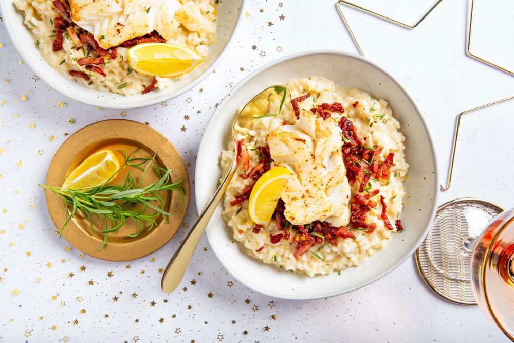 risotto met kabeljauw en spekjes