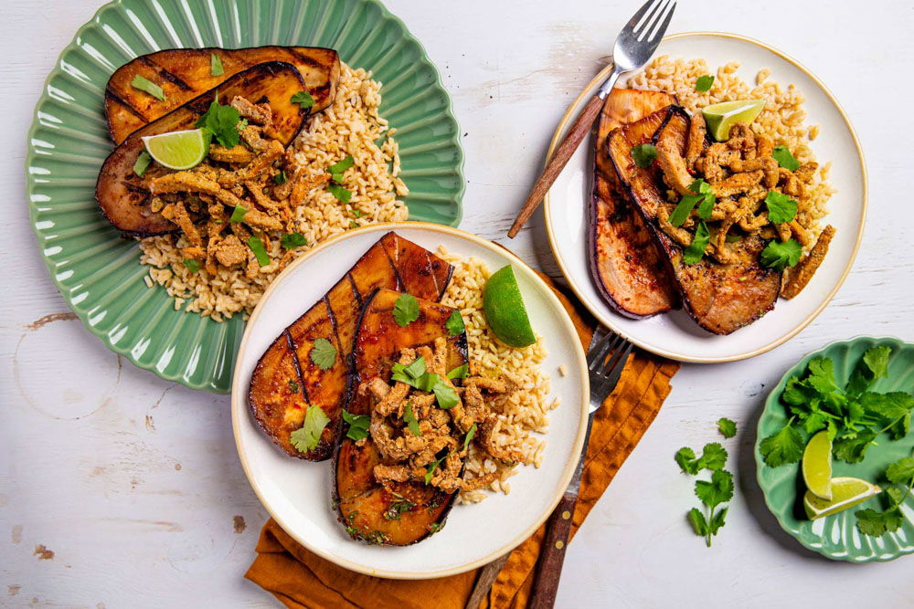 Gegrilde aubergine met gyros