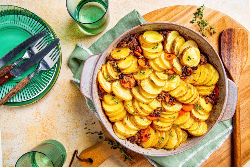 Krokante aardappelschotel