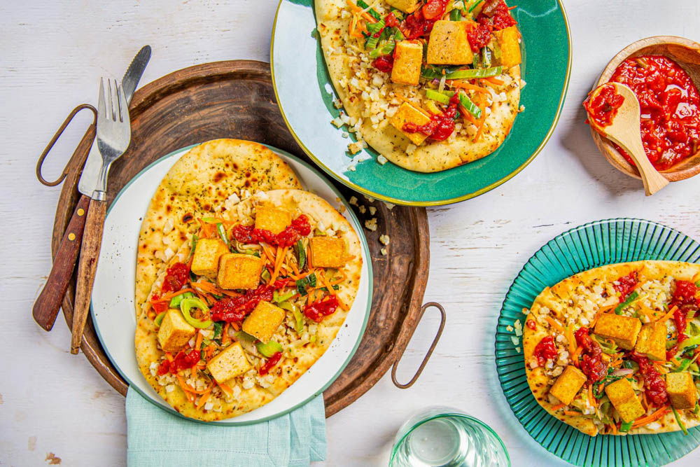 Pittige tofu met naan