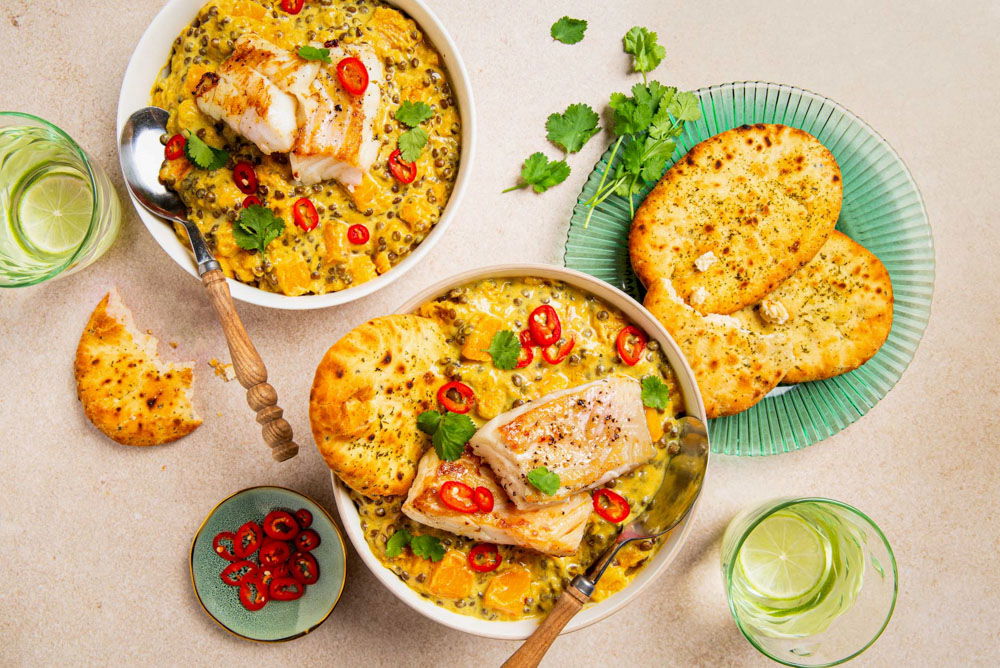 Snelle pompoencurry met kabeljauwfilet