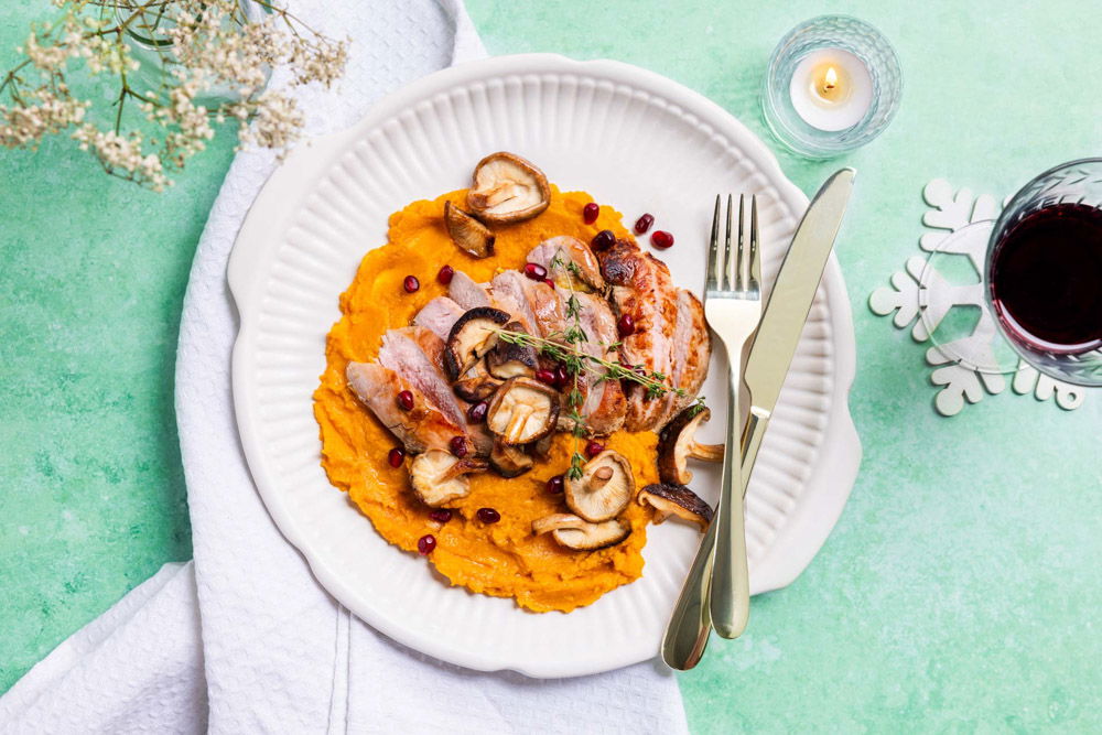 fazantfilet met knoflook shiitake