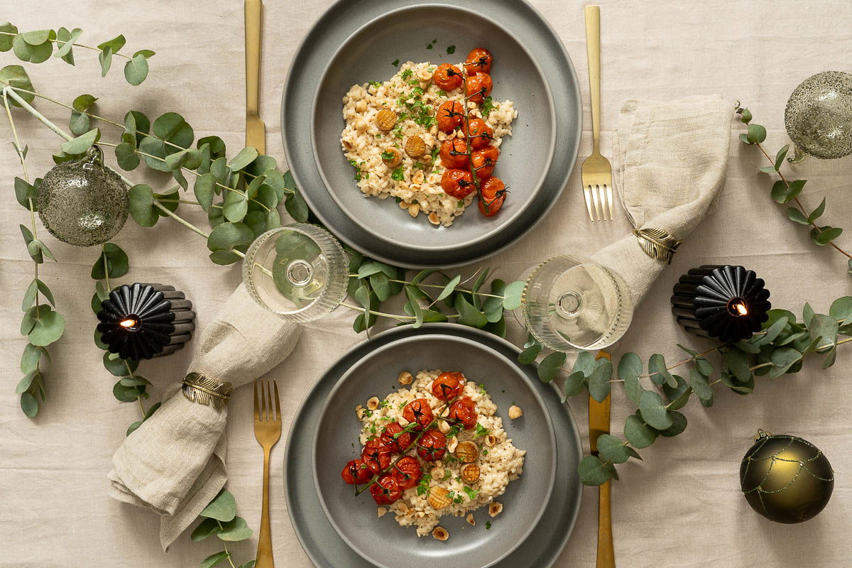 Vegan coquilles met risotto
