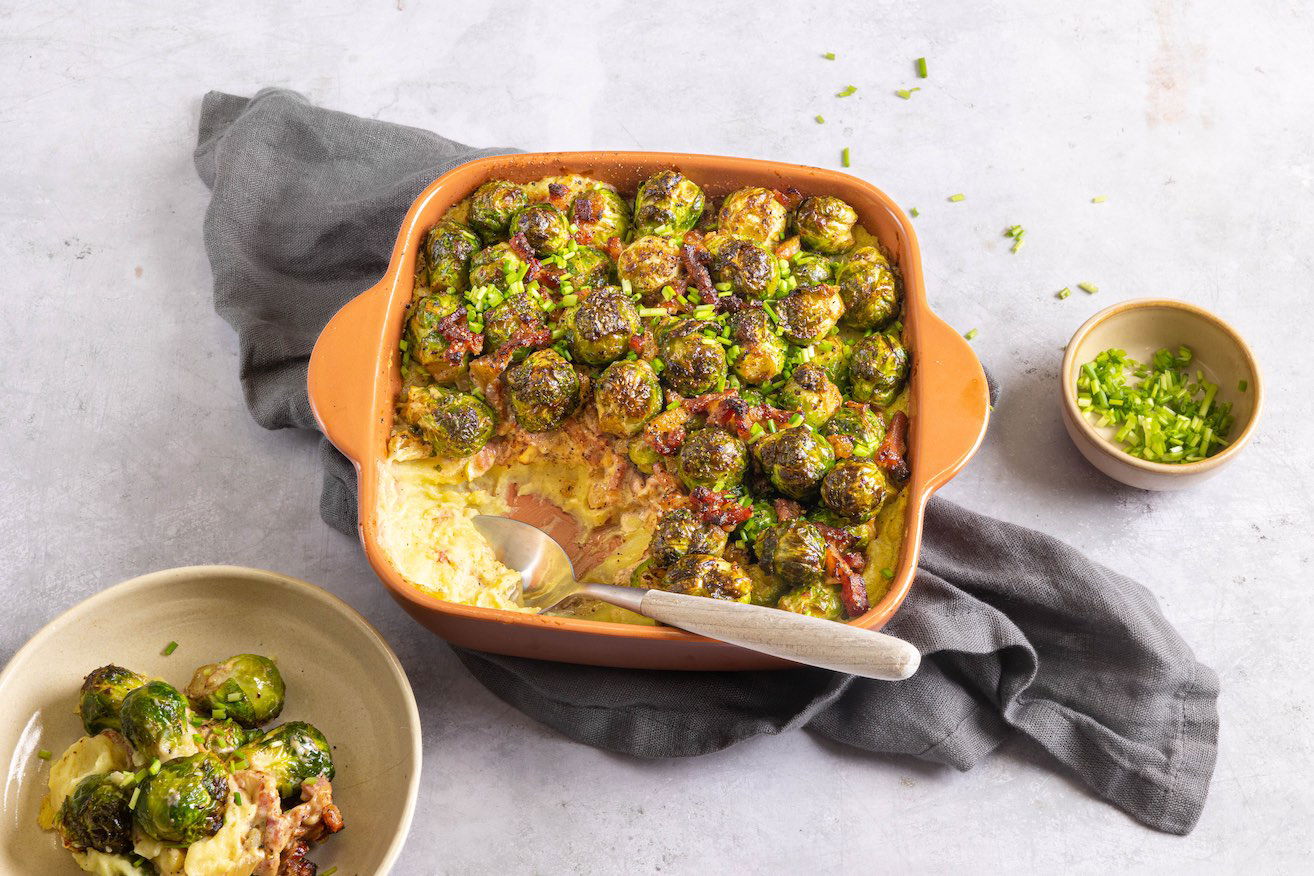 ovenschotel met spruitjes en spek