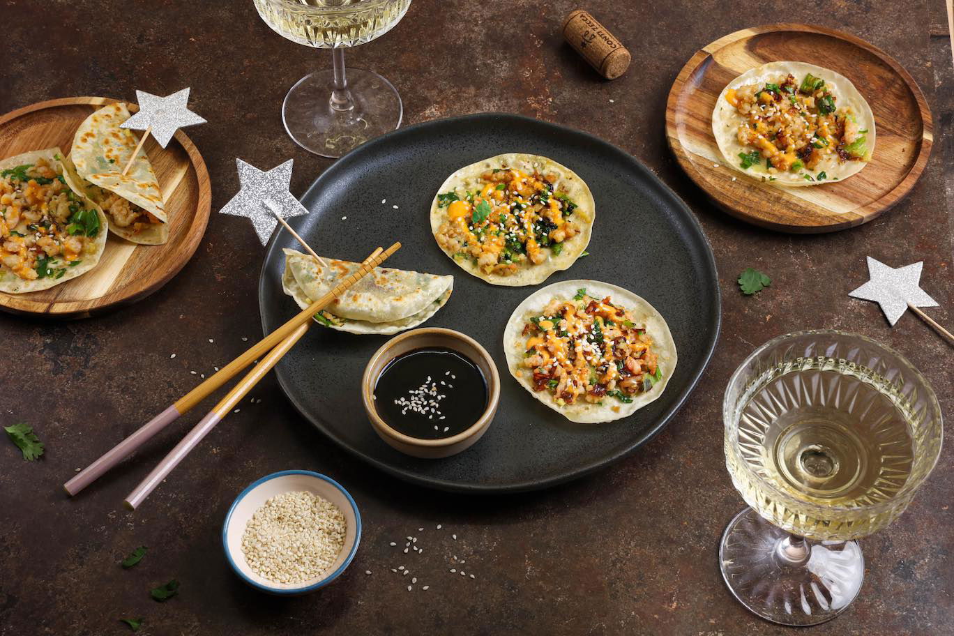 Smashed gyoza met garnalen