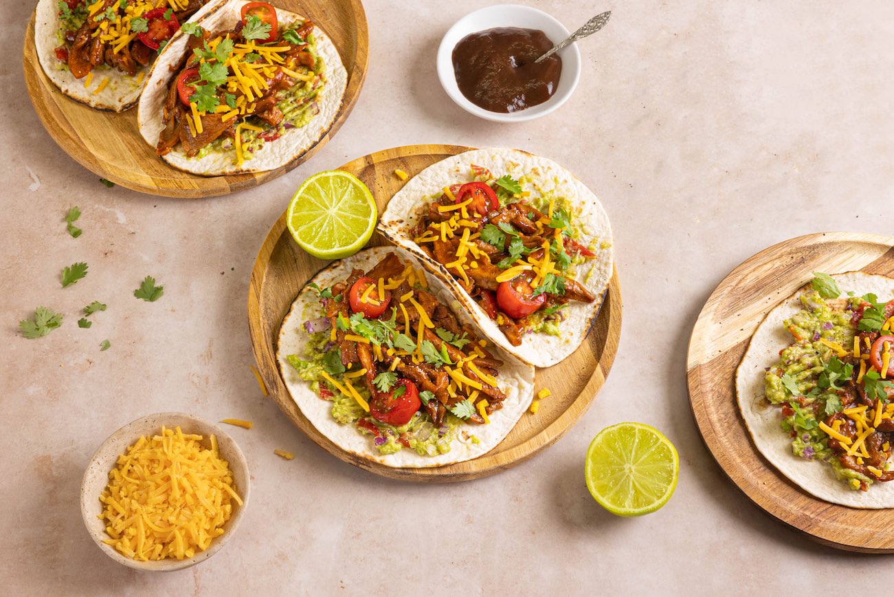 tacos met pulled oesterzwam en guacamole