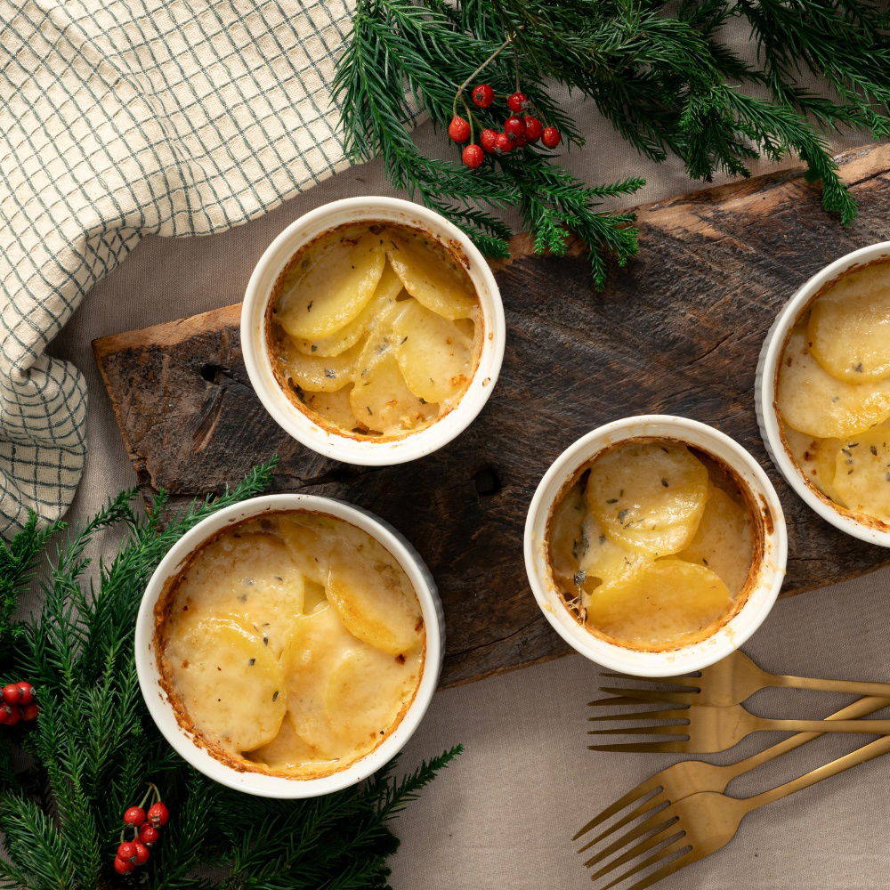 Aardappelgratin met truffel, tijm en Gruyère