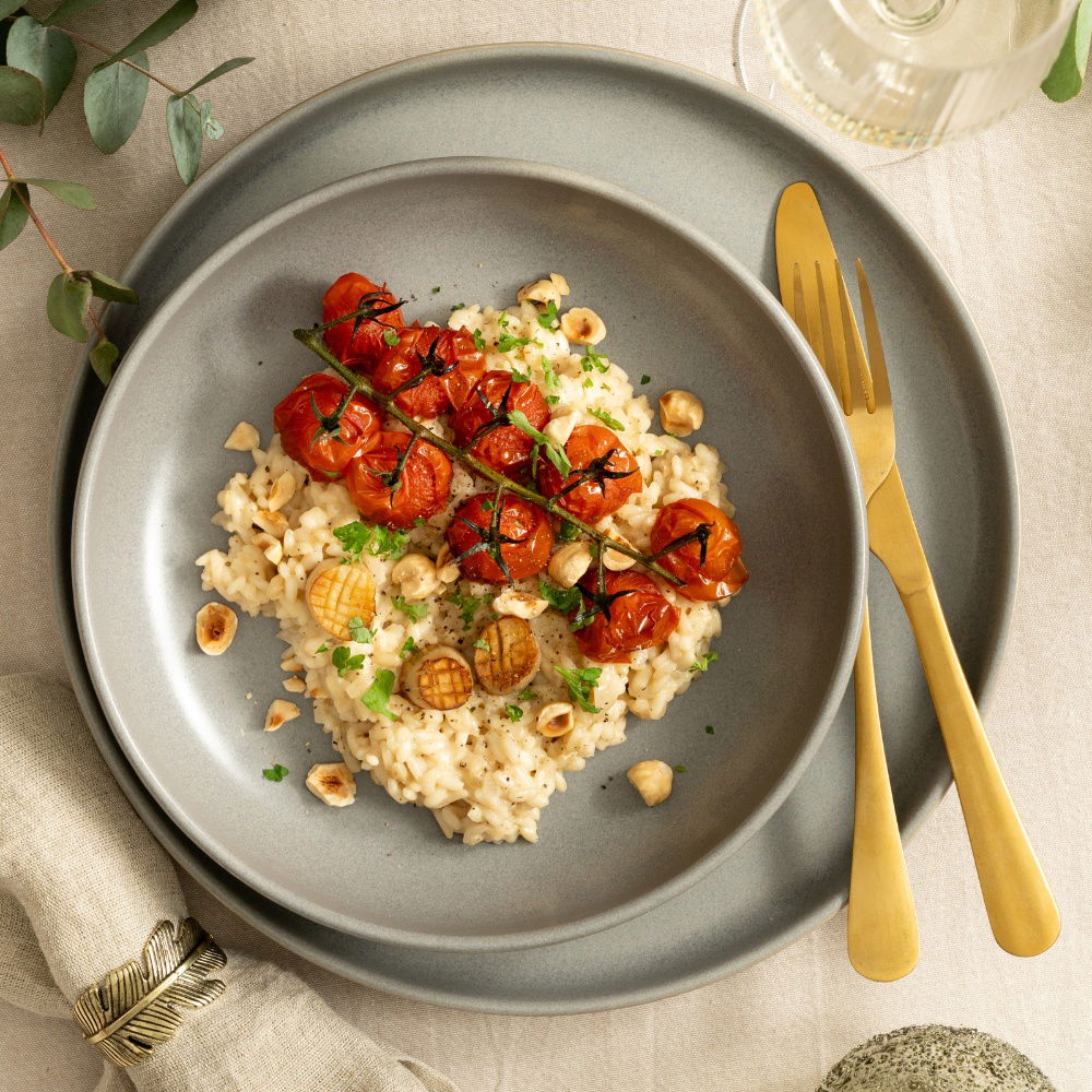 Vegan coquilles met risotto