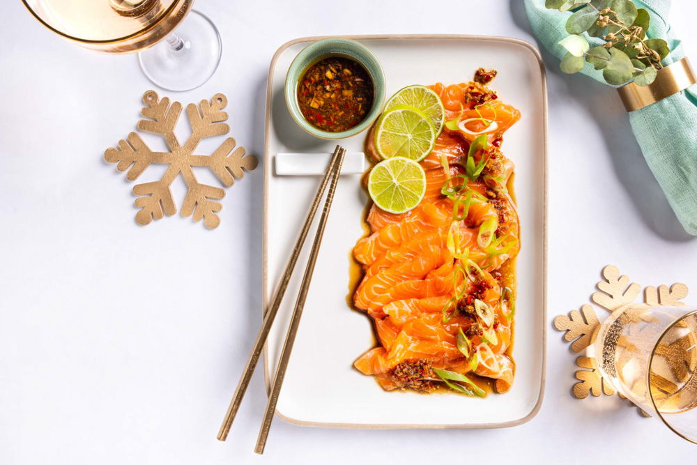 zalmsashimi met sojadressing