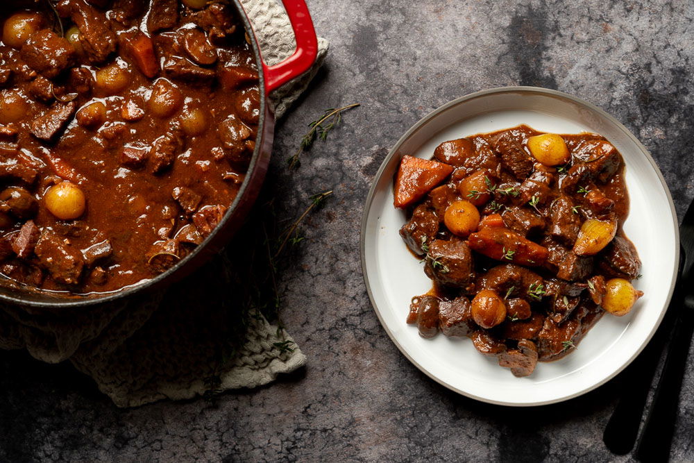 Boeuf bourguignon met bavette