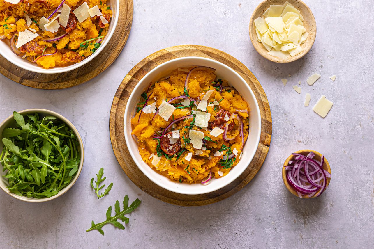 Koolhydraatarme pompoenstamp met chorizo