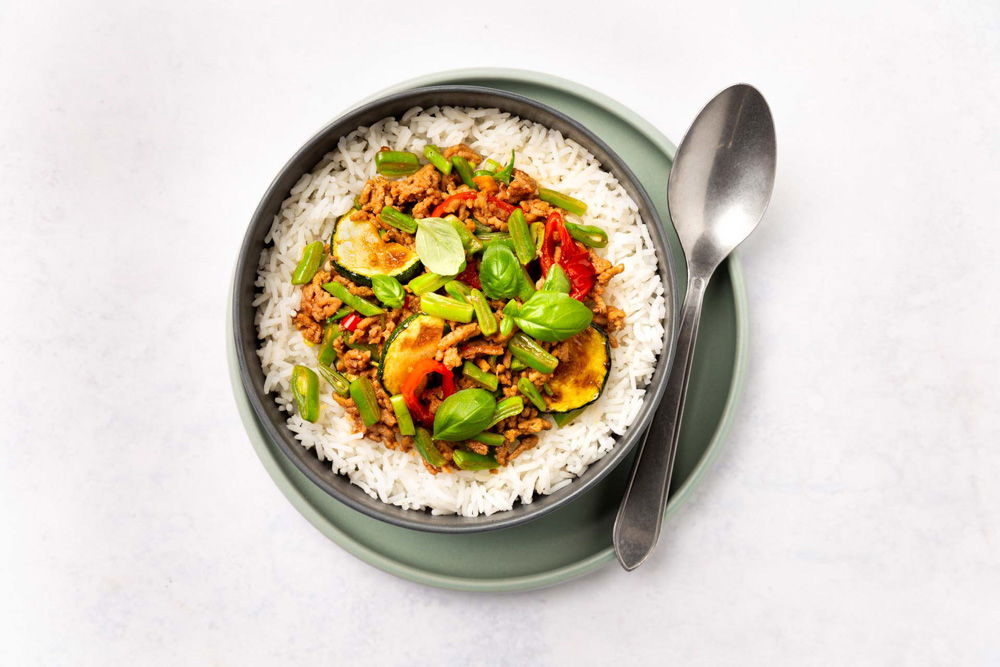 Pittig hoisin gehakt met snijbonen