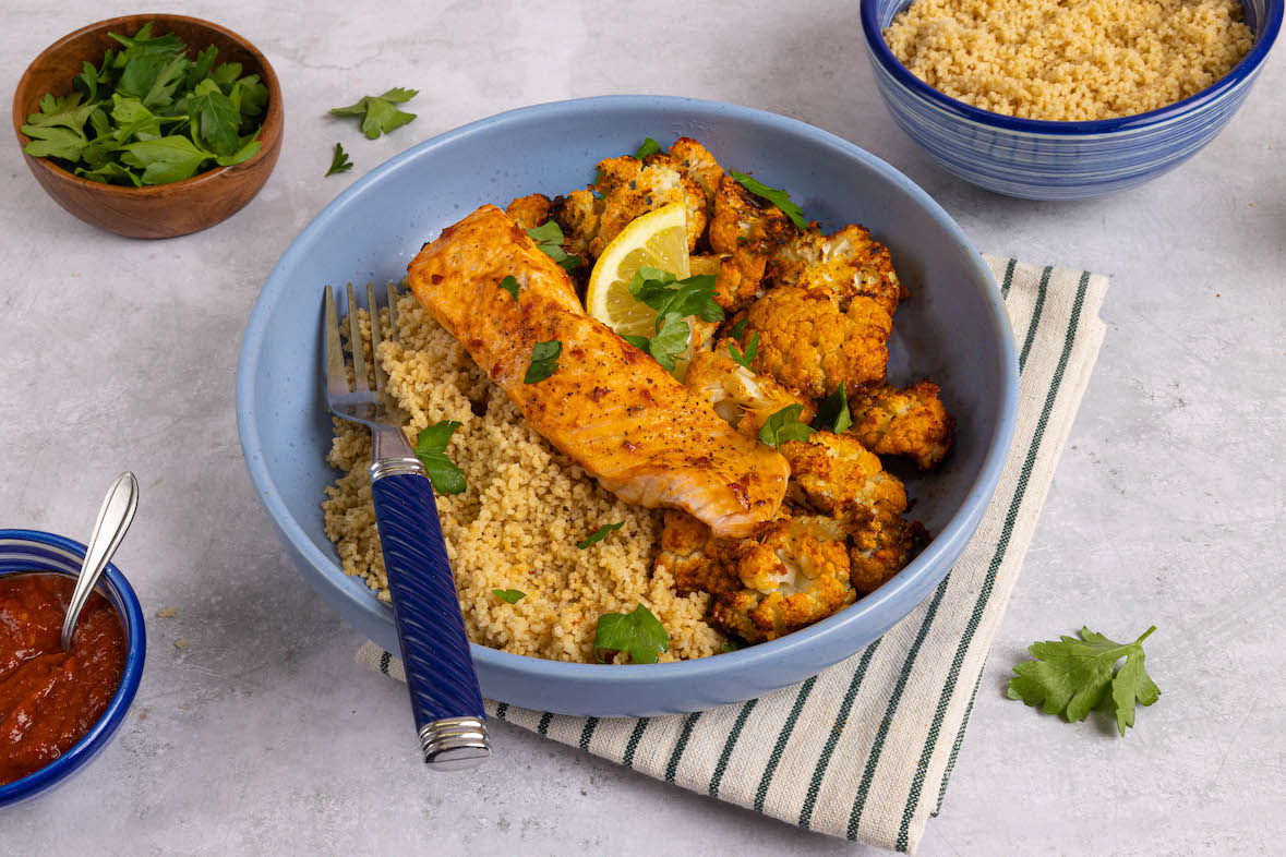 Couscous met zalm en bloemkool uit de airfyer