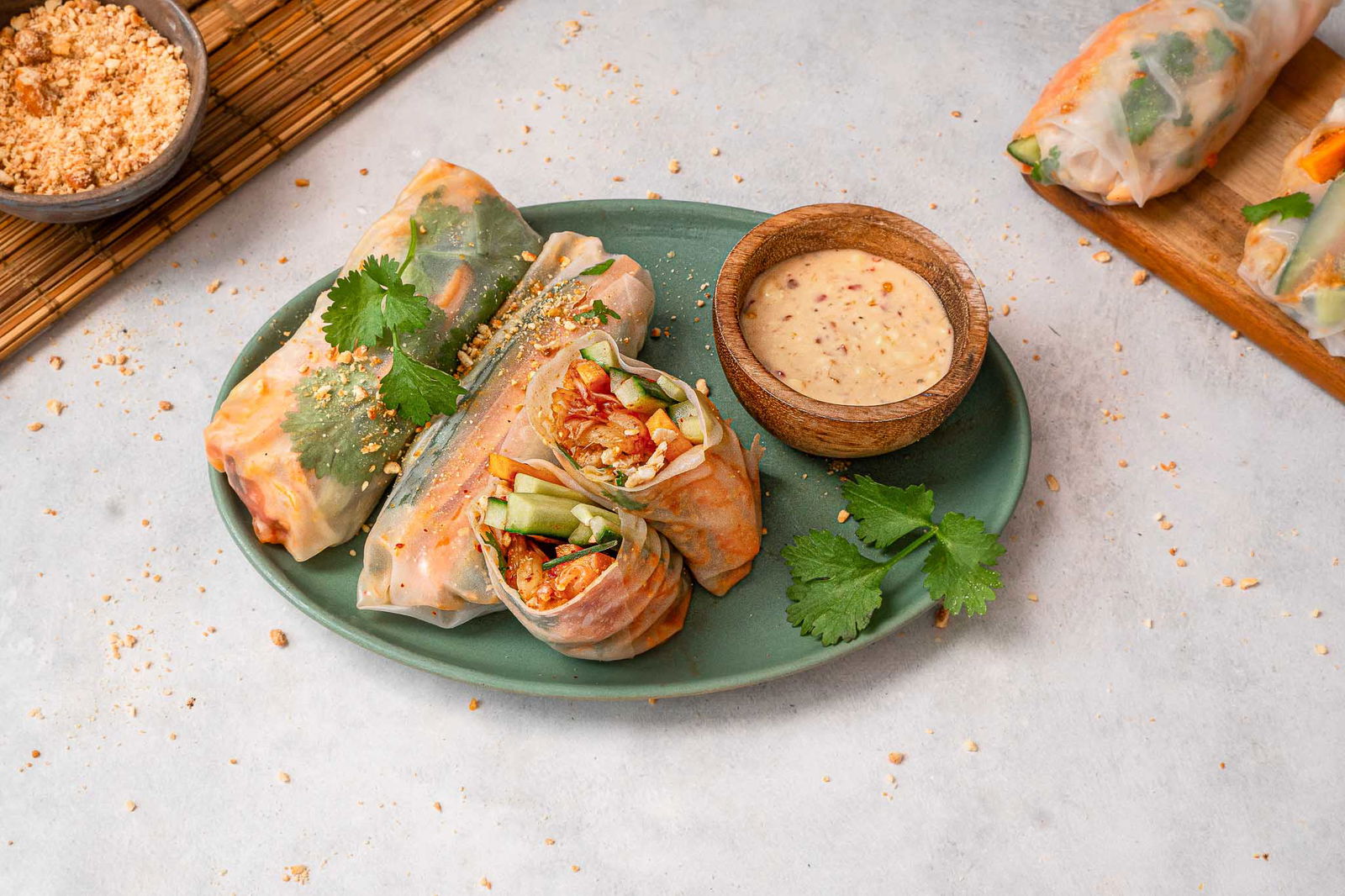 Springrolls met pulled chicken en kimchi