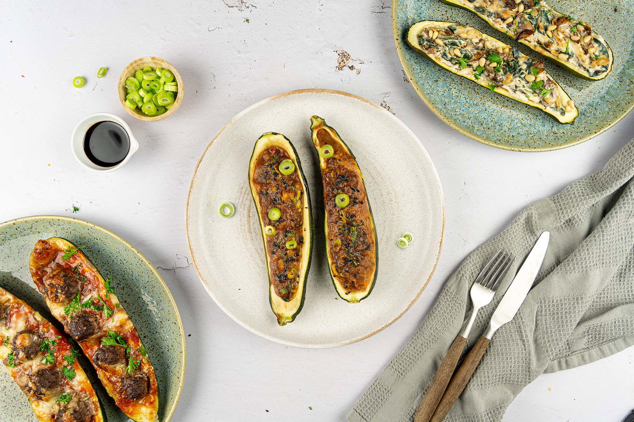 Aziatisch gevulde courgette met garnalen - Eatertainment