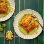Zalm in bladerdeeg met pesto broccoli puree