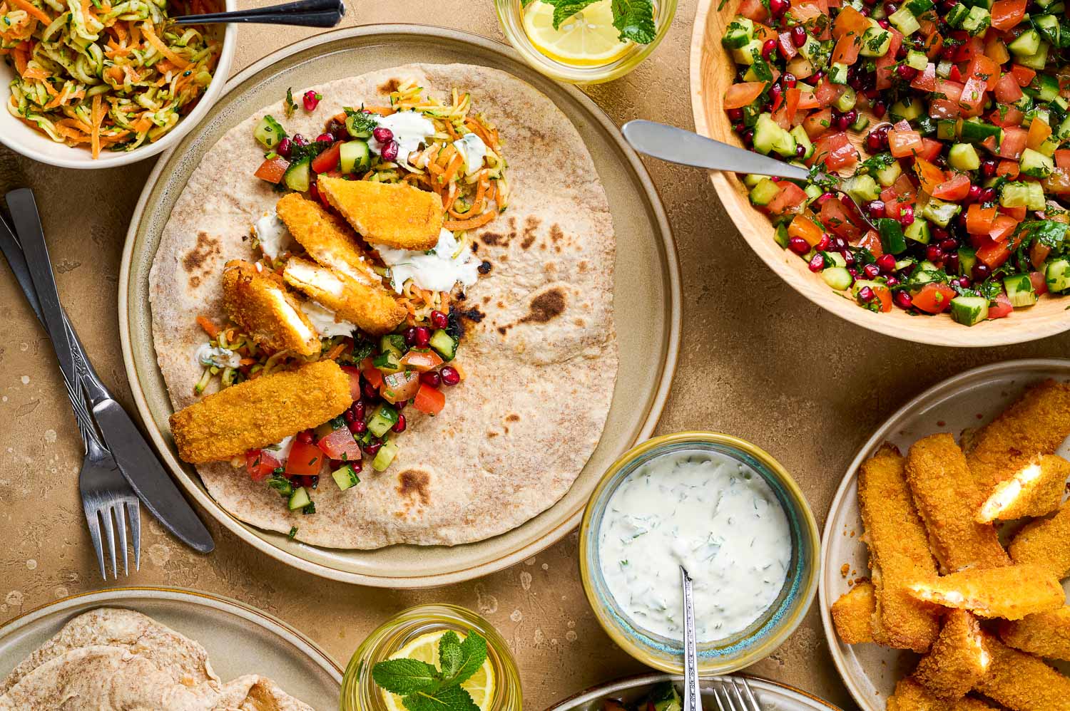 Midden-Oosterse wraps met vissticks en salade