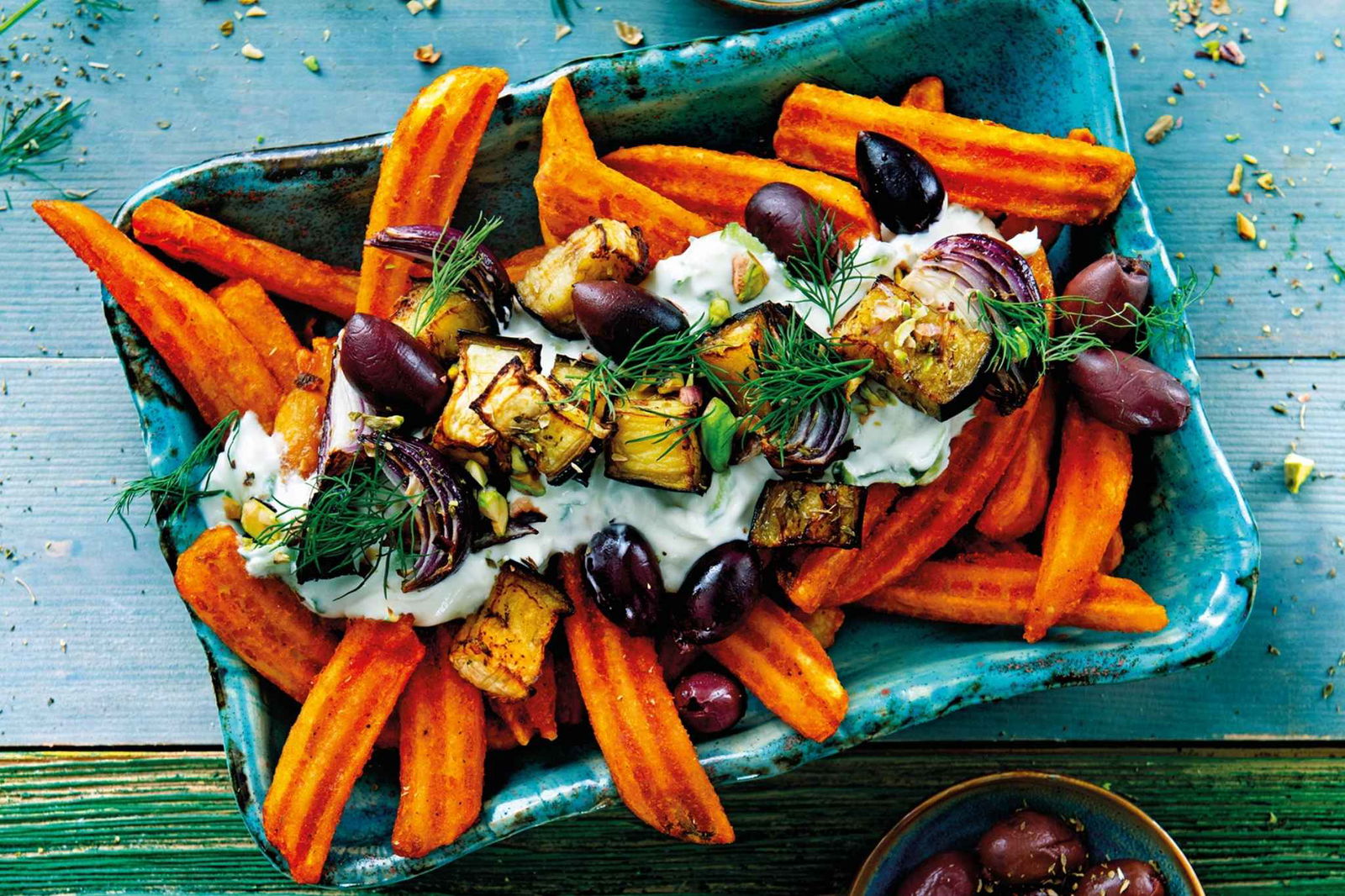 greek aubergine loaded fries